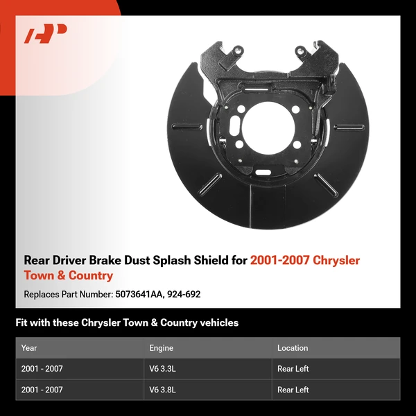 Rear Driver Brake Dust Splash Shield for 2001-2007 Chrysler Town & Country
