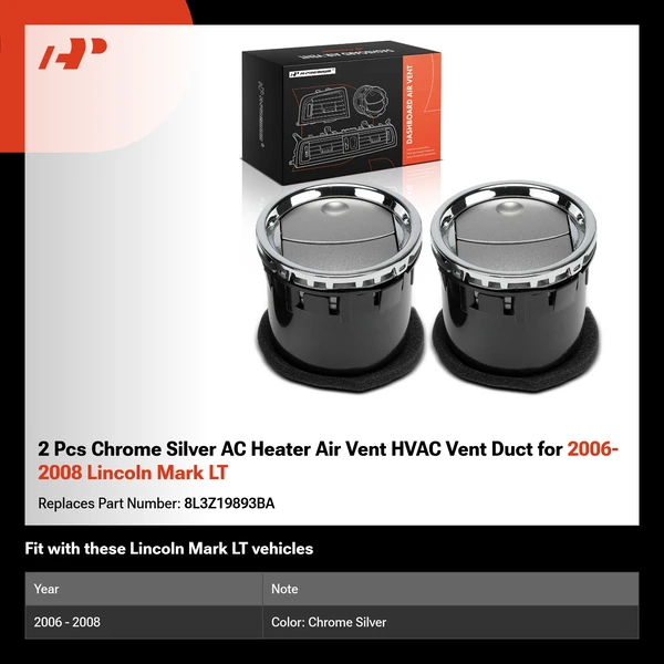 2 Pcs Chrome Silver AC Heater Air Vent HVAC Vent Duct for 2006-2008 Lincoln Mark LT