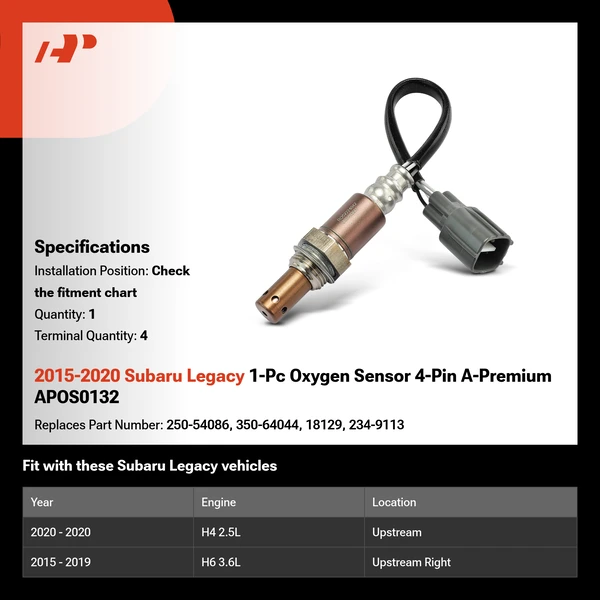 2015-2020 Subaru Legacy 1-Pc Oxygen Sensor 4-Pin A-Premium APOS0132