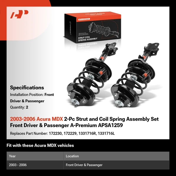 2003-2006 Acura MDX 2-Pc Strut and Coil Spring Assembly Set Front Driver & Passenger A-Premium APSA1259