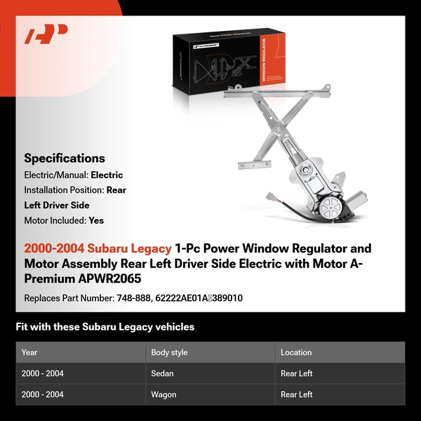 2000-2004 Subaru Legacy 1-Pc Power Window Regulator and Motor Assembly Rear Left Driver Side Electric with Motor A-Premium APWR2065