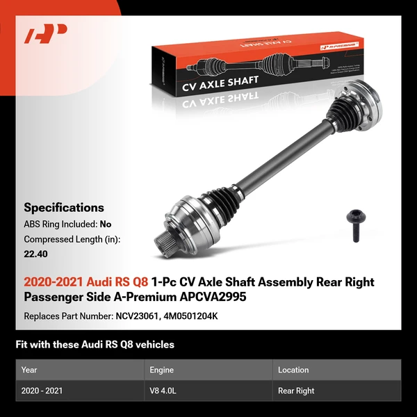 2020-2021 Audi RS Q8 1-Pc CV Axle Shaft Assembly Rear Right Passenger Side A-Premium APCVA2995