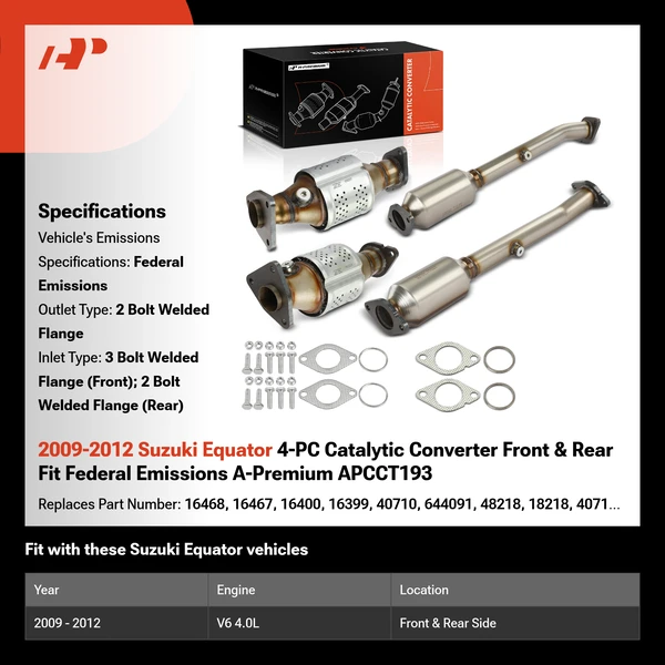 2009-2012 Suzuki Equator 4-PC Catalytic Converter Front & Rear Fit Federal Emissions A-Premium APCCT193