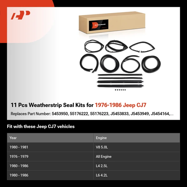11 Pcs Weatherstrip Seal Kits for 1976-1986 Jeep CJ7
