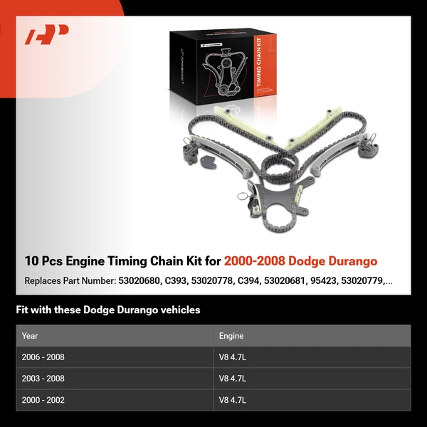 10 Pcs Engine Timing Chain Kit for 2000-2008 Dodge Durango