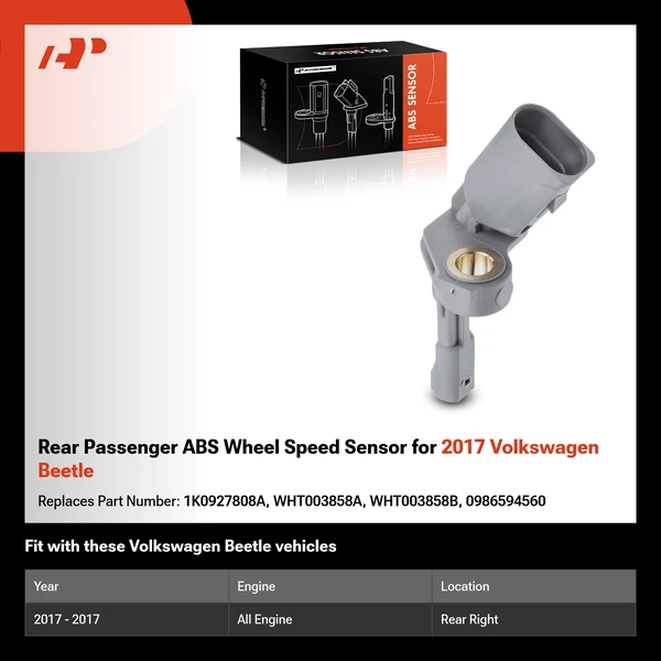 Rear Passenger ABS Wheel Speed Sensor for 2017 Volkswagen Beetle