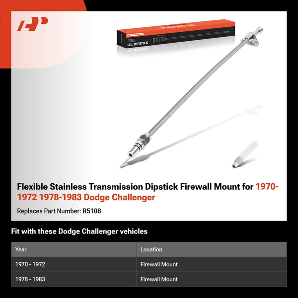 Flexible Stainless Transmission Dipstick Firewall Mount for 1970-1972 1978-1983 Dodge Challenger
