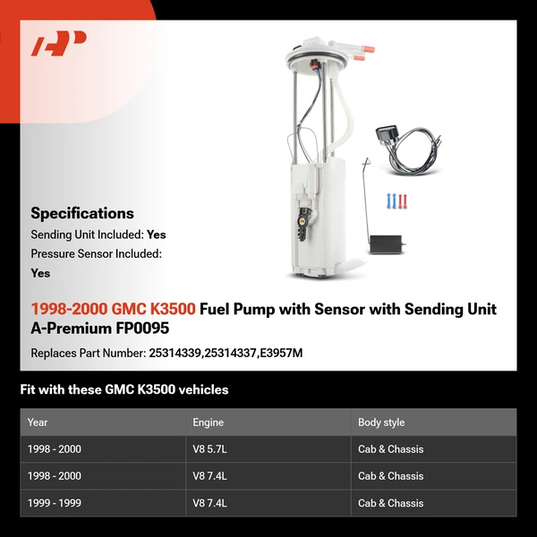 1998-2000 GMC K3500 Fuel Pump with Sensor with Sending Unit A-Premium FP0095