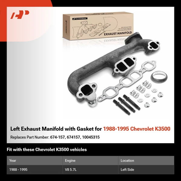 Left Exhaust Manifold with Gasket for 1988-1995 Chevrolet K3500