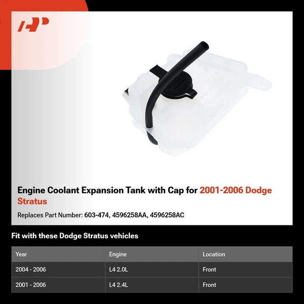 Engine Coolant Expansion Tank with Cap for 2001-2006 Dodge Stratus