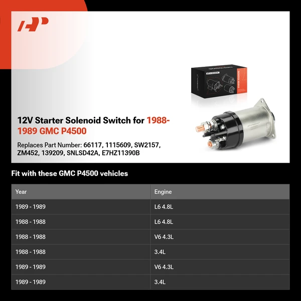 12V Starter Solenoid Switch for 1988-1989 GMC P4500