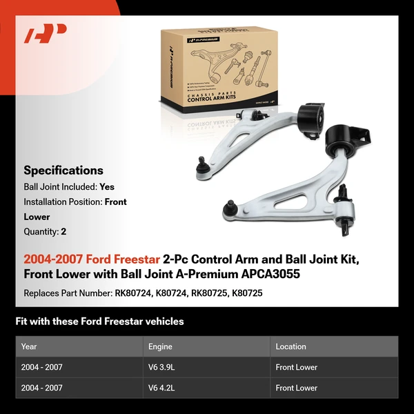 2004-2007 Ford Freestar 2-Pc Control Arm and Ball Joint Kit, Front Lower with Ball Joint A-Premium APCA3055