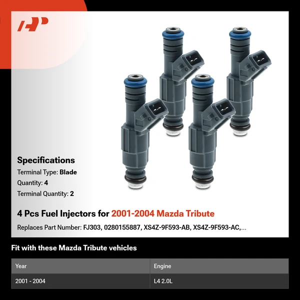 4 Pcs Fuel Injectors for 2001-2004 Mazda Tribute