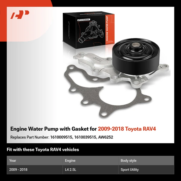 Engine Water Pump with Gasket for 2009-2018 Toyota RAV4