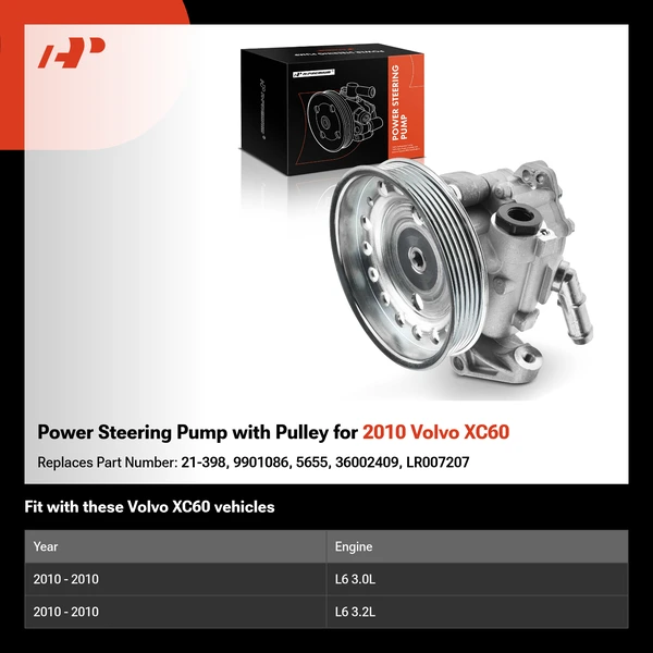 Power Steering Pump with Pulley for 2010 Volvo XC60