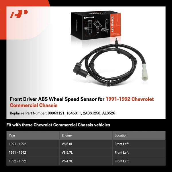 Front Driver ABS Wheel Speed Sensor for 1991-1992 Chevrolet Commercial Chassis
