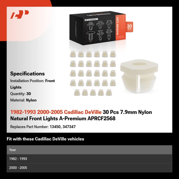 1982-1993 2000-2005 Cadillac DeVille 30 Pcs 7.9mm Nylon Natural Front Lights A-Premium APRCF2568