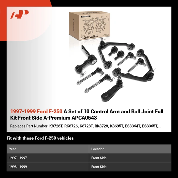 1997-1999 Ford F-250 A Set of 10 Control Arm and Ball Joint Full Kit Front Side A-Premium APCA0543