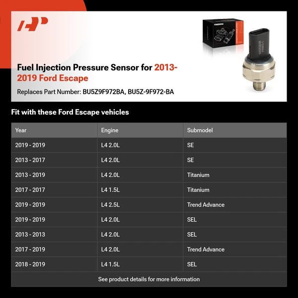 Fuel Injection Pressure Sensor for 2013-2019 Ford Escape