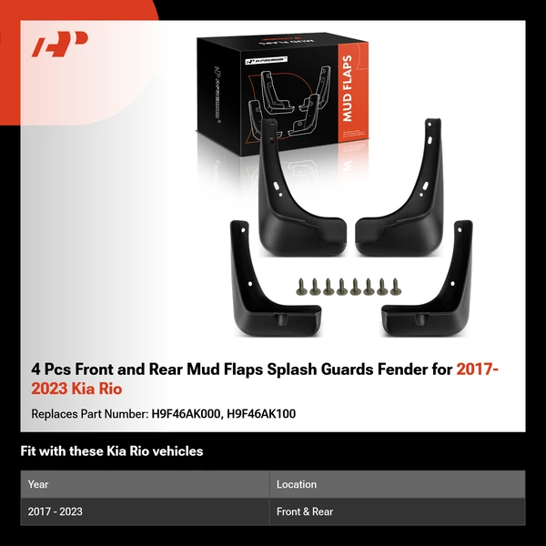 4 Pcs Front and Rear Mud Flaps Splash Guards Fender for 2017-2023 Kia Rio