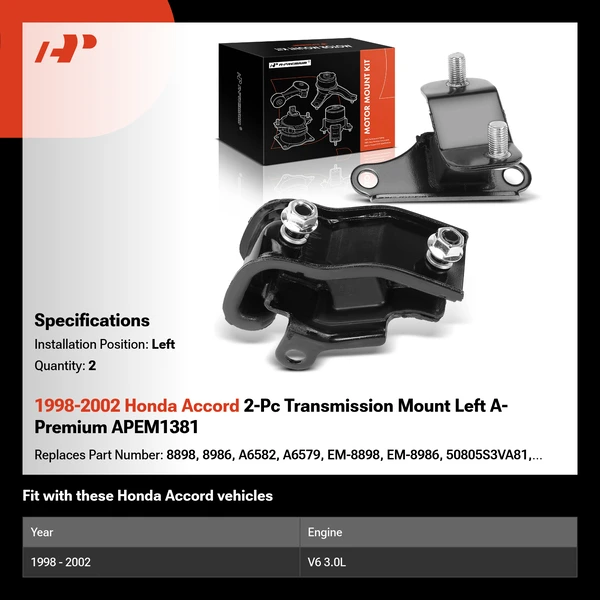 1998-2002 Honda Accord 2-Pc Transmission Mount Left A-Premium APEM1381