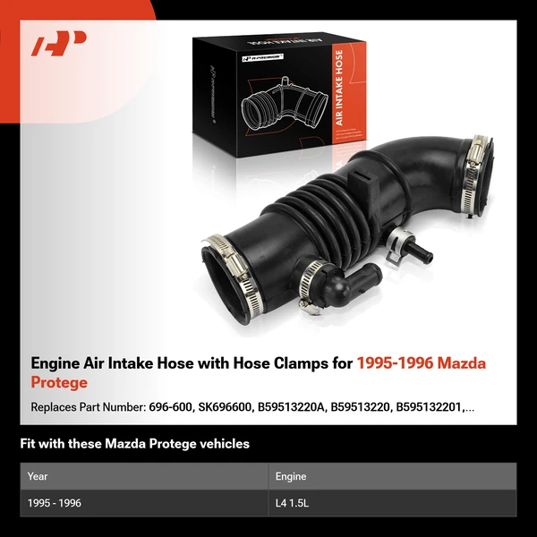 Engine Air Intake Hose with Hose Clamps for 1995-1996 Mazda Protege