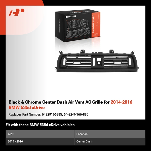 Black & Chrome Center Dash Air Vent AC Grille for 2014-2016 BMW 535d xDrive
