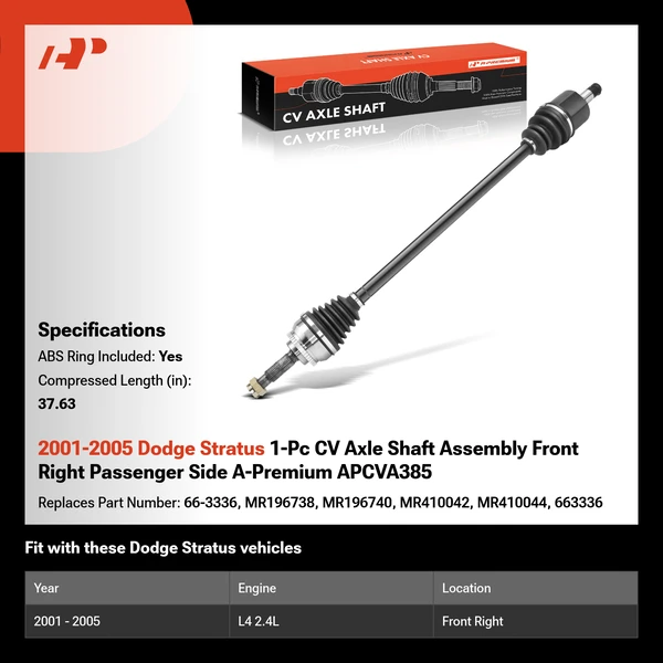 2001-2005 Dodge Stratus 1-Pc CV Axle Shaft Assembly Front Right Passenger Side A-Premium APCVA385