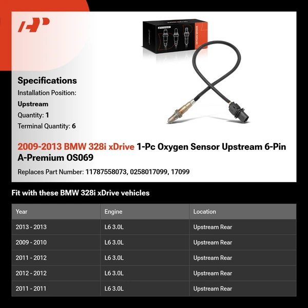 2009-2013 BMW 328i xDrive 1-Pc Oxygen Sensor Upstream 6-Pin A-Premium OS069