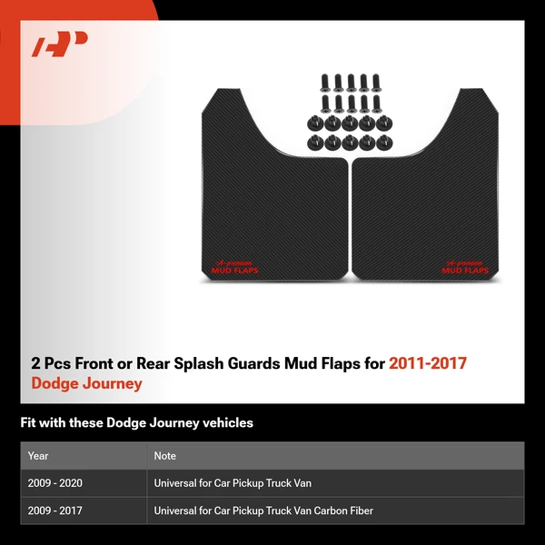 2 Pcs Front or Rear Splash Guards Mud Flaps for 2011-2017 Dodge Journey