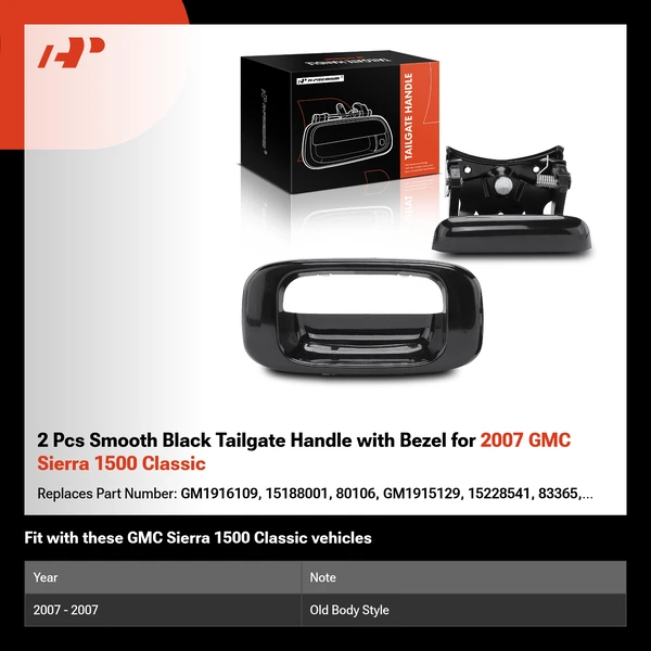 2 Pcs Smooth Black Tailgate Handle with Bezel for 2007 GMC Sierra 1500 Classic