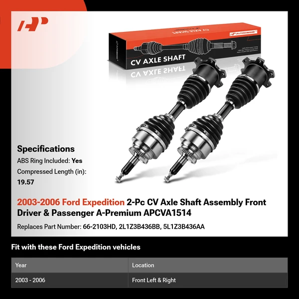 2003-2006 Ford Expedition 2-Pc CV Axle Shaft Assembly Front Driver & Passenger A-Premium APCVA1514