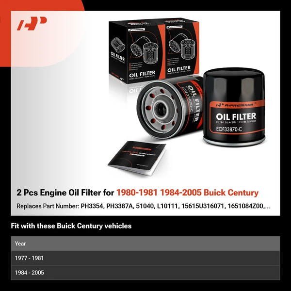 2 Pcs Engine Oil Filter for 1980-1981 1984-2005 Buick Century