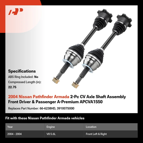 2004 Nissan Pathfinder Armada 2-Pc CV Axle Shaft Assembly Front Driver & Passenger A-Premium APCVA1550