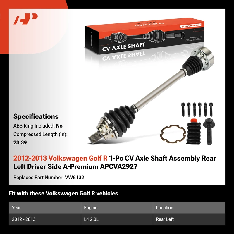 2012-2013 Volkswagen Golf R 1-Pc CV Axle Shaft Assembly Rear Left Driver Side A-Premium APCVA2927