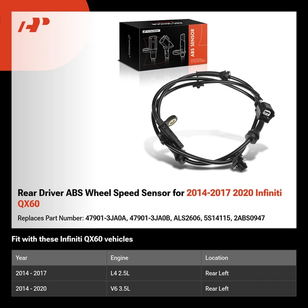 Rear Driver ABS Wheel Speed Sensor for 2014-2017 2020 Infiniti QX60