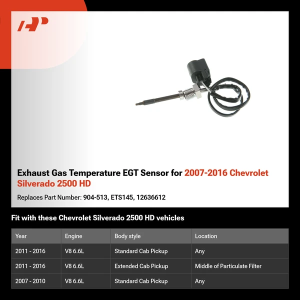 Exhaust Gas Temperature EGT Sensor for 2007-2016 Chevrolet Silverado 2500 HD