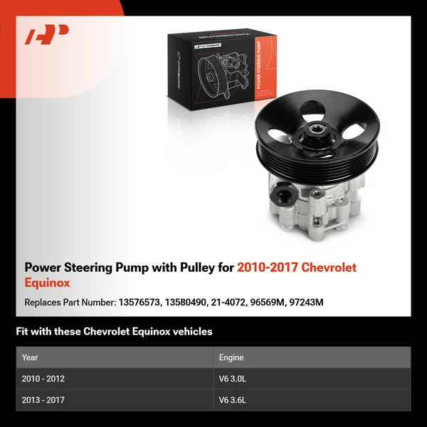 Power Steering Pump with Pulley for 2010-2017 Chevrolet Equinox