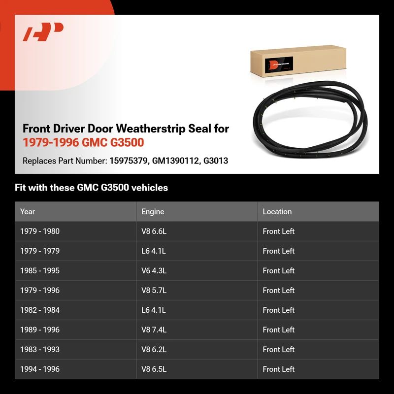 Front Driver Door Weatherstrip Seal for 1979-1996 GMC G3500