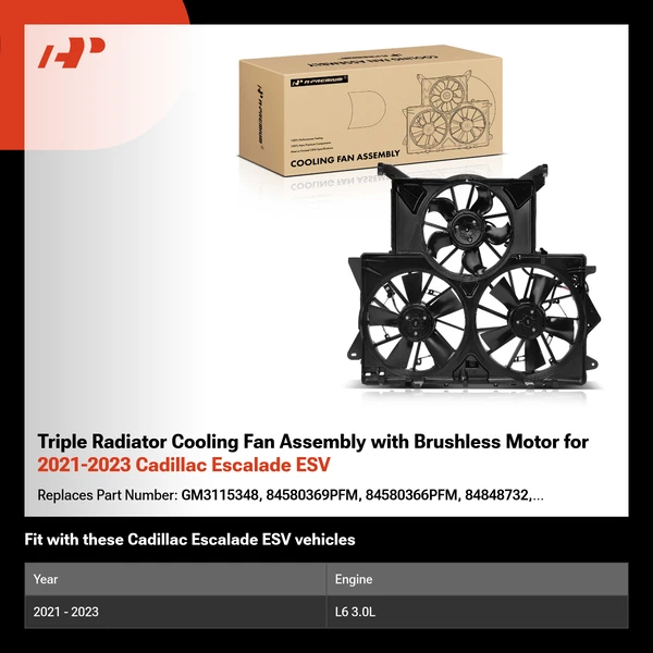 Triple Radiator Cooling Fan Assembly with Brushless Motor for 2021-2023 Cadillac Escalade ESV