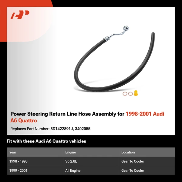 Power Steering Return Line Hose Assembly for 1998-2001 Audi A6 Quattro