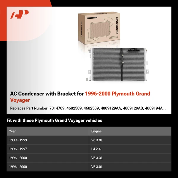 AC Condenser with Bracket for 1996-2000 Plymouth Grand Voyager