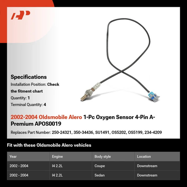 2002-2004 Oldsmobile Alero 1-Pc Oxygen Sensor 4-Pin A-Premium APOS0019