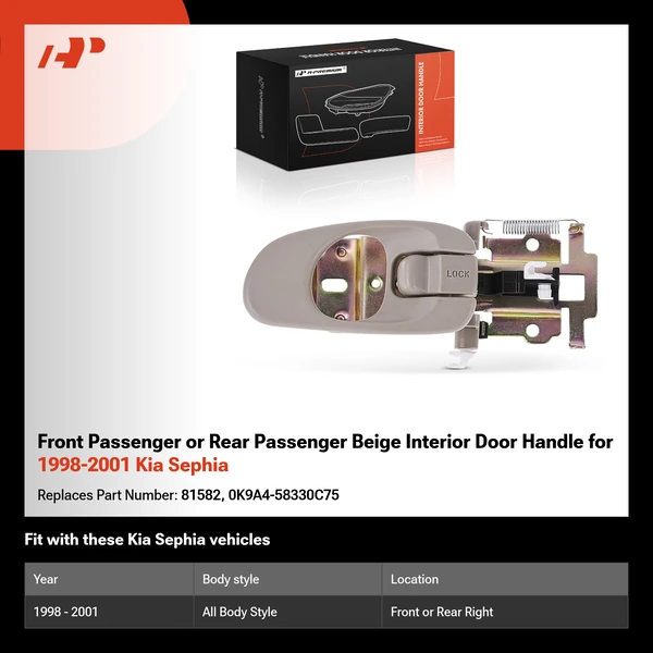 Front Passenger or Rear Passenger Beige Interior Door Handle for 1998-2001 Kia Sephia