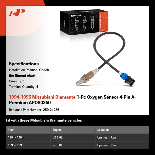 1994-1995 Mitsubishi Diamante 1-Pc Oxygen Sensor 4-Pin A-Premium APOS0260