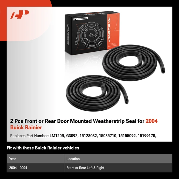 2 Pcs Front or Rear Door Mounted Weatherstrip Seal for 2004 Buick Rainier