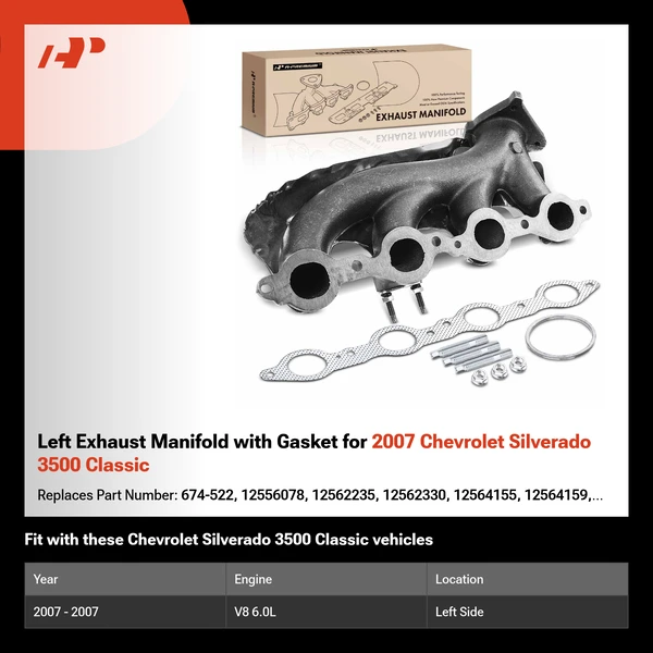 Left Exhaust Manifold with Gasket for 2007 Chevrolet Silverado 3500 Classic