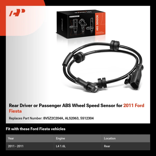 Rear Driver or Passenger ABS Wheel Speed Sensor for 2011 Ford Fiesta