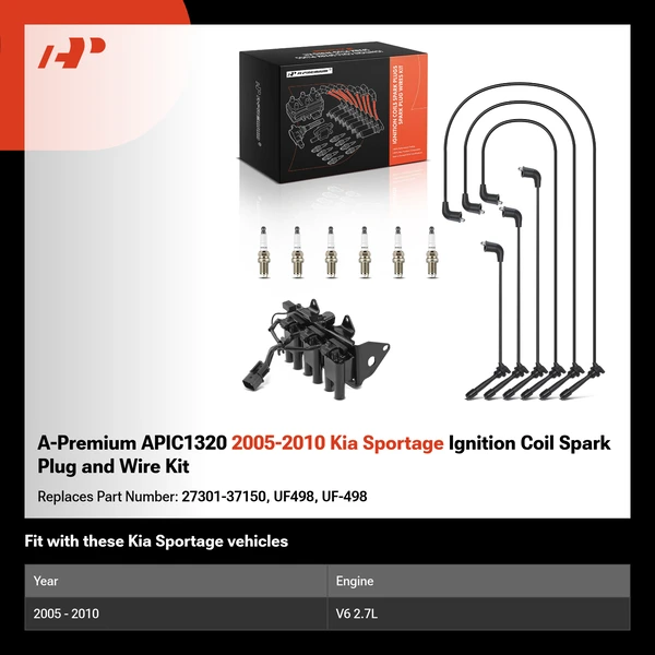 A-Premium APIC1320 2005-2010 Kia Sportage Ignition Coil Spark Plug and Wire Kit