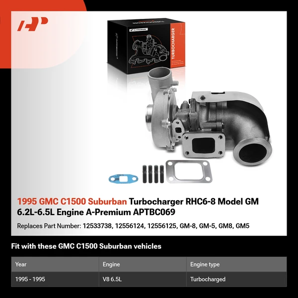 1995 GMC C1500 Suburban Turbocharger RHC6-8 Model GM 6.2L-6.5L Engine A-Premium APTBC069